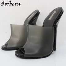Sorbern 14cm PVC durchscheinende Hausschuhe Frauen Stilettos High Heels runde Zehen offene Panto letten Rutschen Sommerschuhe Slip auf benutzer definierte Farben