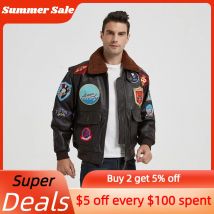 2022 marrone scuro TOP GUN Pilot giacca in pelle da uomo colletto in lana cappotto da aviazione invernale in vera pelle bovina naturale spessa