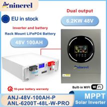 Aninerel 6.2kw 48V inverter solare ibrido LCD a colori a doppia uscita e batteria rack 48V 100AH MPPT 120A PV 500VDC Sistema solare domestico