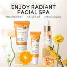 LAIKOU Set di Cura della Pelle alla Vitamina C 3 Pezzi: Crema Viso, Siero, Crema Contorno Occhi, Kit Idratante Anti-Rughe per la Cura del Viso