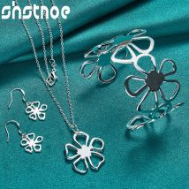 3 stücke 925 Sterling Silber Blume Schmuck Sets Schneeflocke Kette Anhänger Halskette Armreif Ohrringe Set Für Frau Hochzeit Engagement