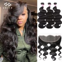 UNice Hair Body Wave 3 Bundles With Lace Frontal Closure 13x4 or 4x4 or 5x5 HD Lace Closure 100% Human Hair Bundles
