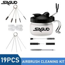 SAGUD Airbrush Reinigung Kit Sauberen Topf Jar mit Halter und Reinigung Pinsel/Nadeln Doppel-Ended Pinsel AirBrush Schutz abdeckungen