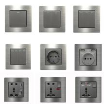 Metallgrauer Eu-Wandlichtschalter, universelle wiederaufladbare USB-Steckdose aus Edelstahl, 220 V Dimmer-Geschwindigkeitsregelungsschalter