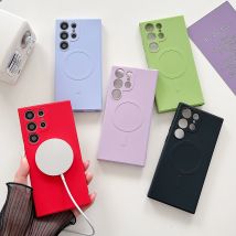 Für Samsung Galaxy S25 S24 S23 S22 Ultra Plus FE Fall Flüssiges Silikon Magnetische Magsafe Wireless Chagre Abdeckung Samt Linner Shell