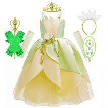 Tiana Cosplay Costume for Girls Fancy Princess Cosplay The Frog Dress Carnival Birthday Party Kids Frock Ball Gowns Clothes
