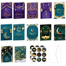 26 Stück/1 Satz Eid Mubarak-Falte Grußkarten mit Umschlägen Ramadan Kareem Postkarte DIY Geschenkkarten Eid-al-fitr Islamische Dekorationen