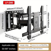 Verstellbare, an der Wand montierte TV-Halterung, faltbar, teleskopisch, universell, fest, 32–70/80, im TV-Rahmen, Neigungsstretch, VESA 600 x 400 mm, max. 50 kg