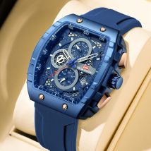 2025, neue Herrenuhr, multifunktionales Quarzwerk, rechteckig, blaues Zifferblatt, Sportuhr, lässige Mode, Silikonarmband, Herrenuhr