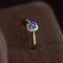 Offener Fingerring aus 925er-Sterlingsilber, goldenes Quadrat, blau, klar, elegant, Vintage, für Frauen und Mädchen, Schmuck, Geschenk, Dropship, Großhandel