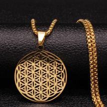Blume des Lebens Edelstahl Lange Halskette für Frauen Männer Gold Farbe Mandala Metatron Halsketten Schmuck kragen para mujer