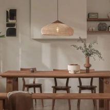 Lampadario bohémien in rattan intrecciato a mano Lampada a sospensione scandinava in vimini con base E27 per sala da pranzo e loft