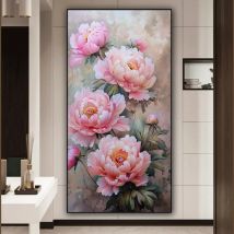 Großes rosa Pfingstrosen-Diamantgemälde, neu, 2024, DIY-Schmuck, Kreuzstich, voll, quadratisch, rund, Diamant-Mosaik, Kunst, Blumen, Heimdekoration, Geschenk