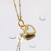 WILD & FREE Edelstahl doppelseitige Herz Anhänger Halskette für Frauen Retro exquisite 18 Karat vergoldeten Schmuck wasserdicht