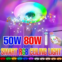 Lampada intelligente a LED RGB Lampadari rotondi per plafoniera Connessione Bluetooth APP mobile Il telecomando attenuazione può riprodurre musica 50W 80W