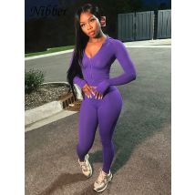Nibber Sporty Casual 2 Piece Set Women Tracksuit Hooded Zip Crop Tops+Leggings Fitness Soft Stretch Streetwear Activity Suit