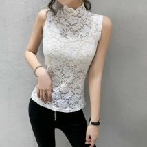 Elegantes Damen-Tanktop mit floraler Spitze, T-Shirt mit elastischem, ärmellosem Rot-Schwarz-Weiß-S-XL-Stretch-Rosen-Spitzen-Unterhemd für Mädchen