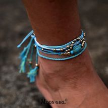 Bohemian Turtle Anklet Bransoletka dla kobiet Lace up Y2K Rope Fashion Leg Foot Stackable Barefoot Chain Summer Beach Jewelry