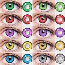 OVOLOOK Myopia With Diopter Lenses Cosplay Color Contact Lenses For Eyes Brown Blue Red Green Halloween Yearly Use 2pcs/pair