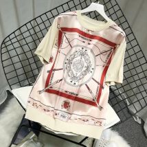 Sommer Kurzarm Print T-shirts Frauen Europäischen Druck Gestrickte T-shirts Dame Beiläufige Lose Kurzarm Gestrickte Tops