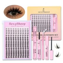 DIY-Wimpernverlängerungsset, natürliches Wimperngruppen-Set, D-Locken, einzelne falsche Wimperngruppe mit Bindung und Dichtung, Entferner, Pinzette