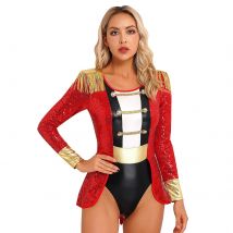 Frauen Halloween Zirkus Zirkusdirektor Cosplay Kostüm Langarm Glänzende Pailletten Body Smoking für Mottoparty Karneval Leistung