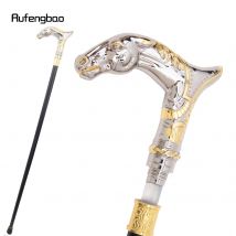 Goldener weißer Pferdekopf-Tier-Einzelgelenk-Gehstock mit versteckter Platte, Selbstverteidigung, modischer Gehstock, Cosplay, Crosier-Stick, 93 cm