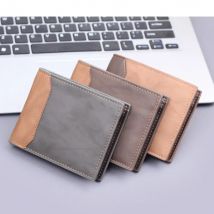 Neue kurze Herren-Geldbörse aus PU-Leder mit zweifachem Design, Schwarz/Kaffee-Retro-Stil, Münzgeldbörse mit Ausweishalter, geeignet für Herren