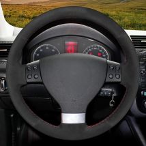 Weichen Schwarz Echtes Leder Wildleder Auto Lenkrad Abdeckungen Für Volkswagen VW Golf 5 (V) golf Plus Passat Variant Tiguan Touran