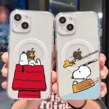 Custodia di ricarica wireless S-Snoopy per iPhone 17 Air 16 E 15 14 13 12 Mini 11 Pro Max Cover rigida con bordo in silicone acrilico trasparente