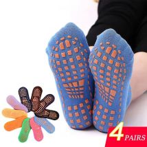4 Paar Yoga-Socken aus reiner Baumwolle, Fitness, Pilates, Damensocken, Silikon, rutschfest und verschleißfest, Fußmassage-Söckchen
