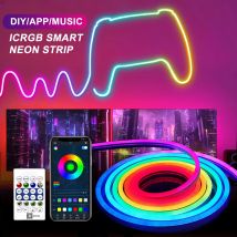 Taśmy LED Neon RGBIC 5V USB z Bluetooth, sterowaniem przez aplikację, synchronizacją z muzyką, wodoodporne, elastyczne, do dekoracji pokoju gracza lub na imprezę.