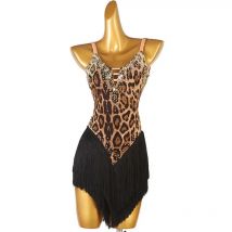 Abito da ballo latino con stampa leopardata Abito da ballo latino per adulti sexy per performance di feste Ragazza per bambini Gonna da ballo Pratica da ballo Costume da donna in lino