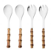 2/4Pcs Langen Griff Servieren Spork Bambus Holzgriff Salat Löffel Gabel Edelstahl Geschirr Küche Besteck Set