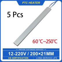 5 Stück 200*21mm 60~250 ° C Thermostatisches Keramik-PTC-Heizblech, Aluminiumgehäuse, Heizplatte, Heizungszubehör, 12 V ~ 220 V ACDC