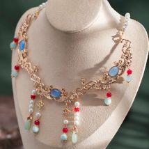 Ming Dynastie Hanfu Anhänger Halskette chinesischen Stil Perle Quaste Kette Hals für Frauen Vintage Hochzeit Accessoires Schmuck