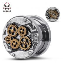 KUBOOZ Punk Edelstahl Mechanische Zahnräder Ohr Messgeräte Tunnel Plugs Ohr Bahren Körper Piercing Schmuck Ohrring 2PCS
