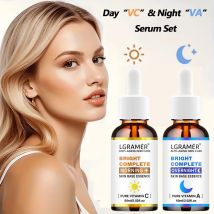 LGRAMER Morning C Serum & Night A Serum Set |   Hautaufhellung und Fleckenreduzierung |   Anti-Aging- und Faltenentfernung |