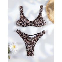 Leoparden-Bikini-Set, Tanga-Badeanzug, Push-up-Bademode, niedrige Taille, Damen-Badeanzug, sexy Falten, 2025, Sommer-Bikini mit hohem Schnitt