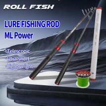 ROLLFISH Teleskop-Angelrute aus Kohlefaser, Schallrollensitz, ultradetragbar, zum Angeln von Reisen/Barsch/Forellen + kostenlose 100 m PE-Schnur