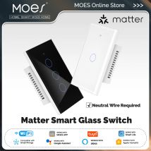MOES Tuya WiFi Matter US Smart Licht Glas Schalter Touch Panel Feuerfeste Neutralleiter Erforderlich Unterstützung Alexa Google Home Homekit