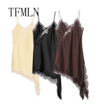 Abito da donna sexy in pizzo irregolare moda scollo a V orlo bretella abiti lunghi 2025 nuovi abiti da festa di moda