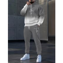 Unisex Grau Farbverlauf Digitaldruck Sweatshirt Set Langarm Hoodie Freizeithose 2 Stück Paar Streetwear Passendes Outfit