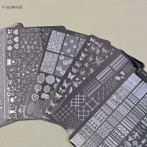 1 szt. Płytki do stemplowania paznokci, różne wzory, płytka do zdobienia paznokci ze stali nierdzewnej, wzory w paski/kokardki/kwiaty/francuski manicure, szablony do zdobienia paznokci.