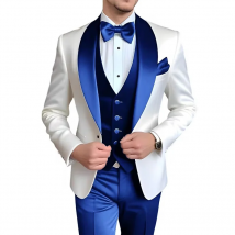 Abiti da uomo 3 pezzi Designer Banchetto Smoking Abiti stile blu e bianco Abiti da festa di nozze Abiti eleganti Abiti di moda formali