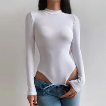 Rollkragen-Body für Damen, langärmlig, in Rippe