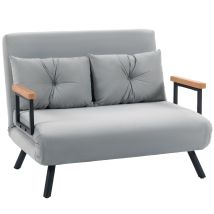 HOMCOM Sofá Cama de 2 Plazas 4 en 1, Sofá Cama Plegable Tapizado en Terciopelo con Respaldo Ajustable de 5 Niveles y Almohadas A