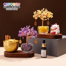 1PC Natürliche Kristall Citrin Rosenquarz Amethyst Kies Baum Schüssel Basis Auto Ornament Weihnachten Halloween Familie Freunde