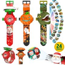 Cartoon-Projektionsuhr für Kinder, elektronische Uhr, 24-Muster-Anzeige, Projektor, Montessori-Bildungsspielzeug, Geschenk für Jungen und Mädchen