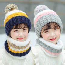 Winter Kinder niedlich süß plus Samt dicke Wolle gestrickt Wolle Ball Hut Mädchen koreanische Version warme Schal Jungen Kinder Hecken kappe
